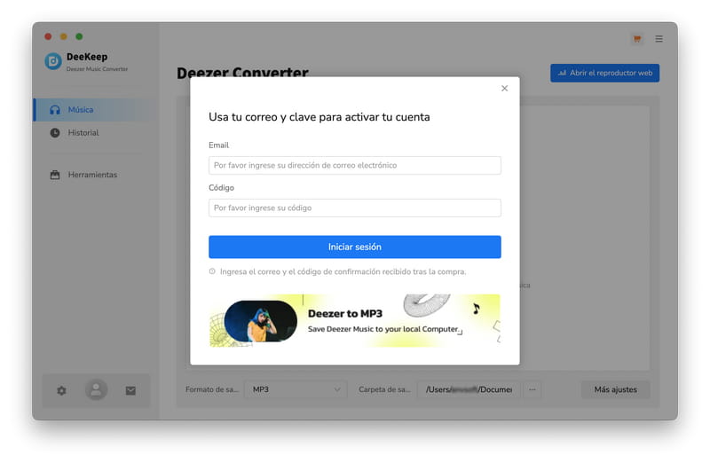 Registrarse en Deezer Music Converter