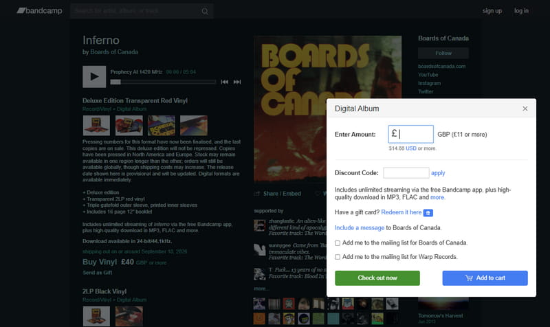 Bandcamp lossless music downloads in FLAC