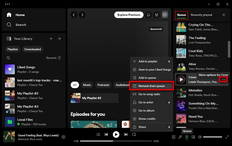 clear spotify queue desktop