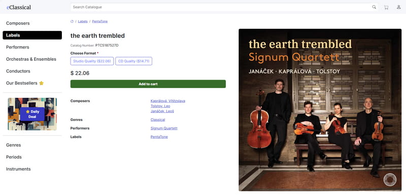 eClassical FLAC download store for hi-res classical music