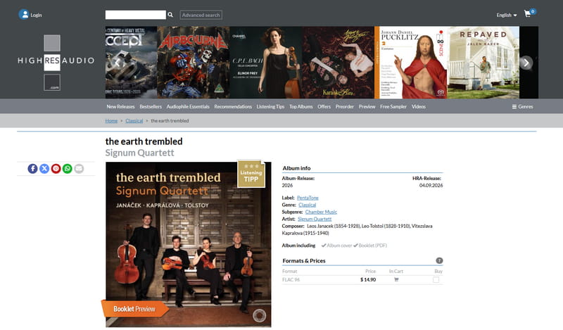HIGHRESAUDIO store for 24-bit Hi-Res FLAC music downloads