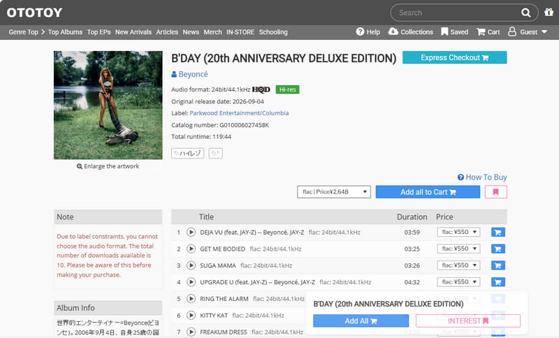 OTOTOY Hi-Res FLAC download store for J-Pop and anime music