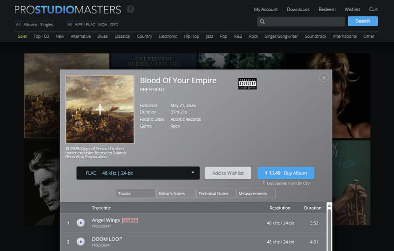 ProStudioMasters Hi-Res FLAC music download site