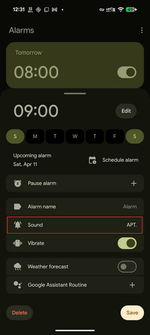 select songs as alarm