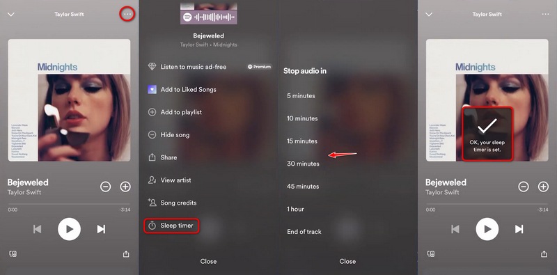 set sleep timer on spotify