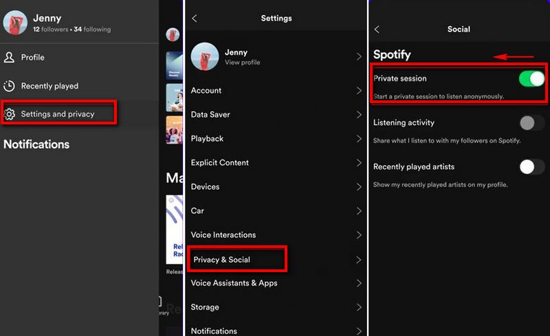 spotify private session mobile