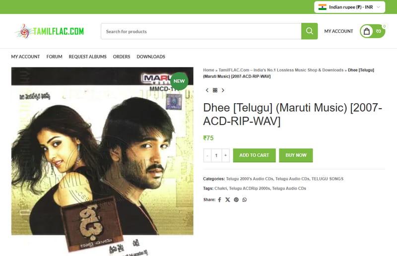 TamilFLAC lossless music download store for South Indian soundtracks