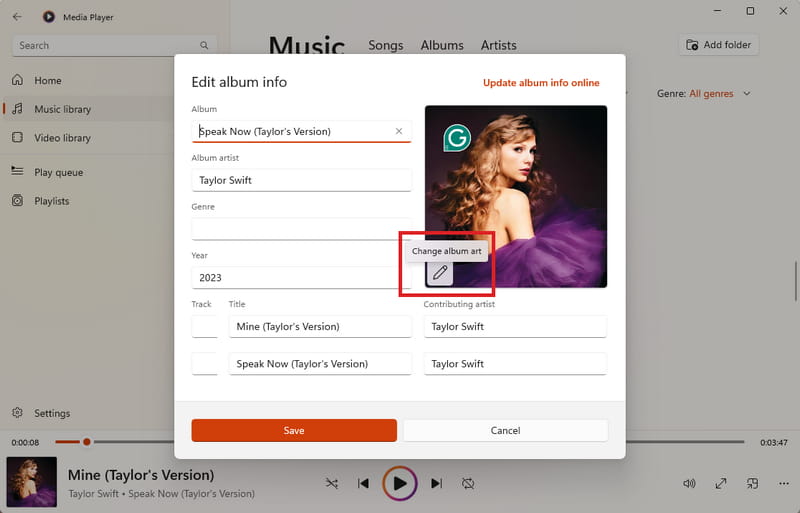 Windows Media Player edit album info