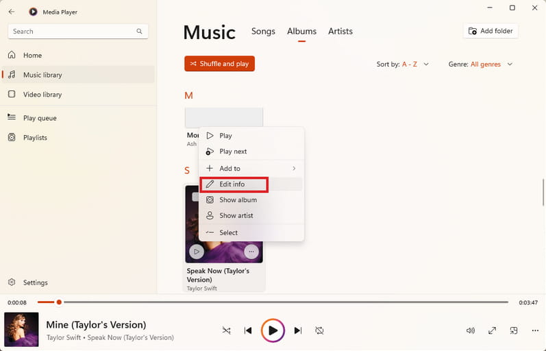 Windows Media Player more options