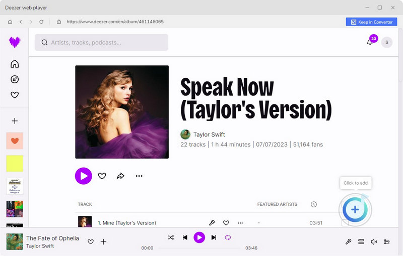 click to add Deezer songs