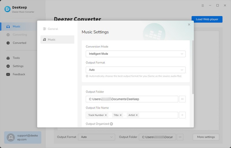 change output settings