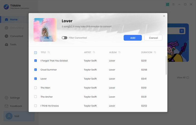add tidal music via app