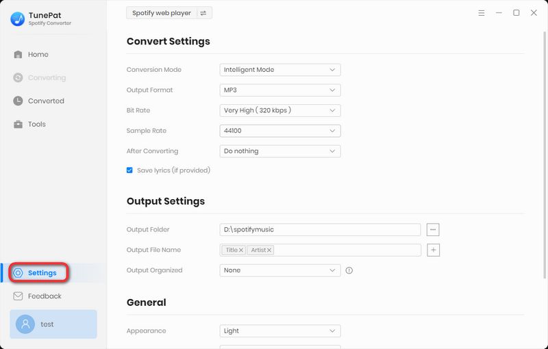 Customize Settings on TunePat